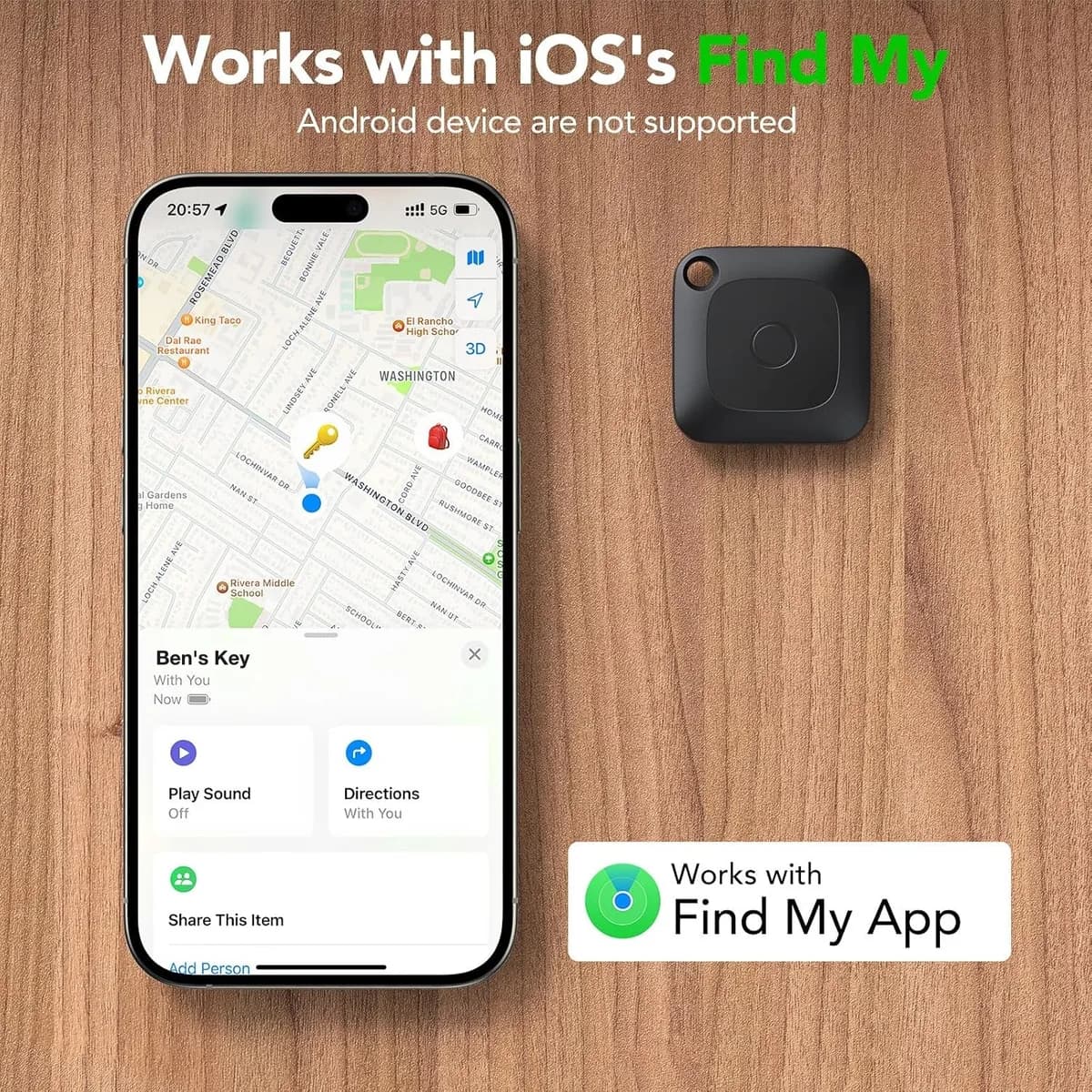 Beacon Tag located on the street map inside the Apple Find My app on an iPhone