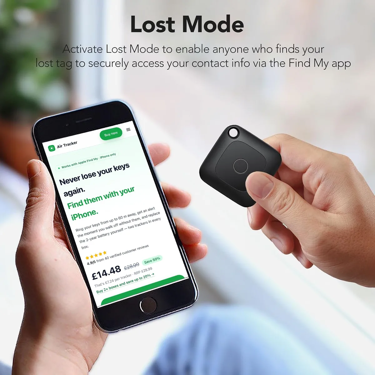 Lost Mode contact details shown on an iPhone for a mislaid Beacon Tag