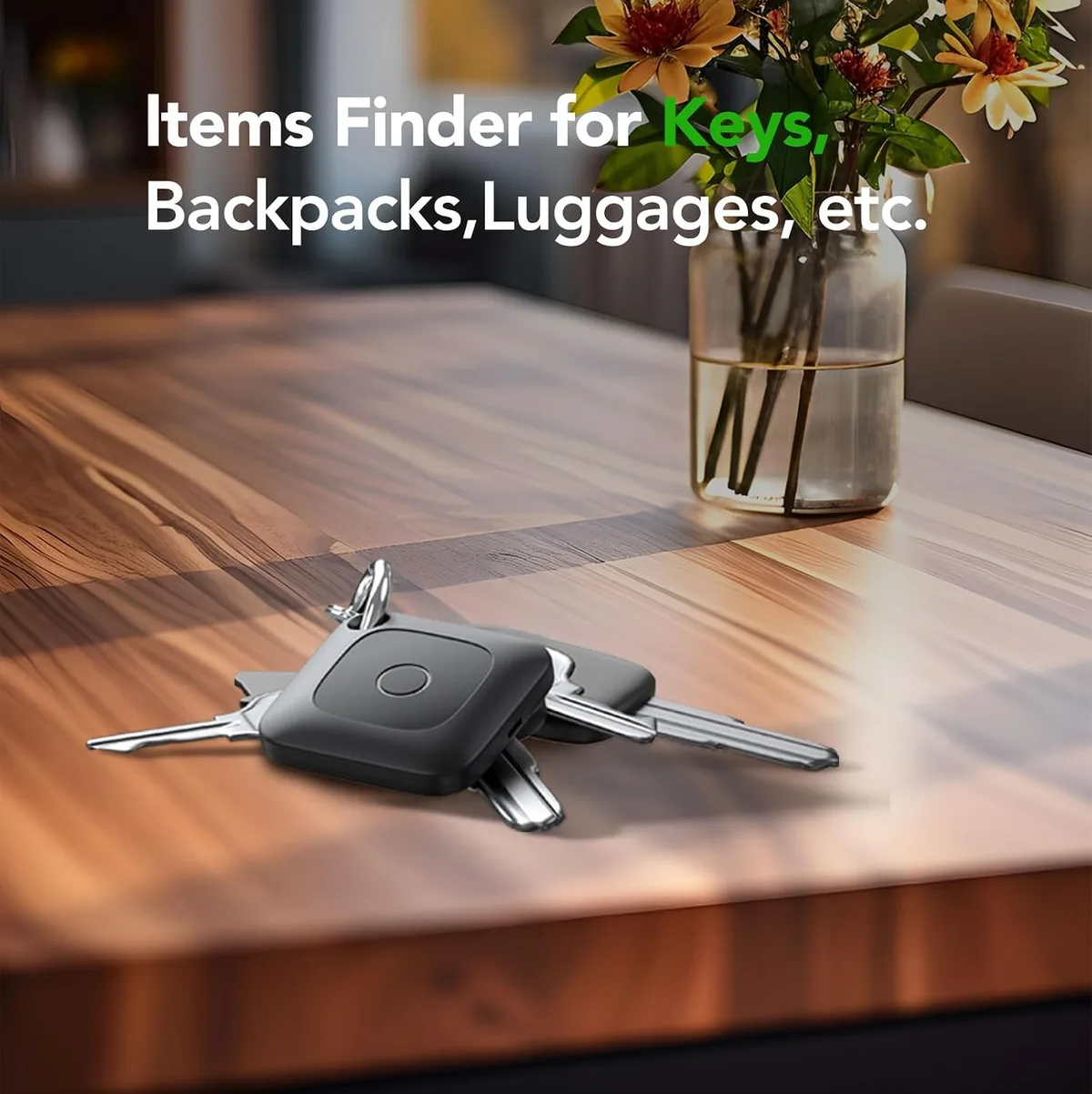 Beacon Tag Bluetooth tracker threaded onto a bunch of house and car keys